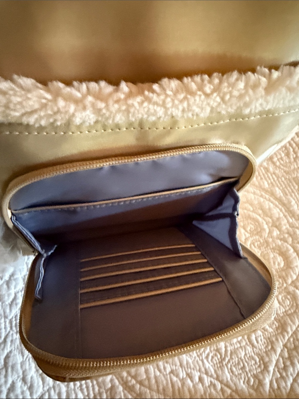 Gold Crossbody Bag with Shearling Trim - Picture 4 of 7